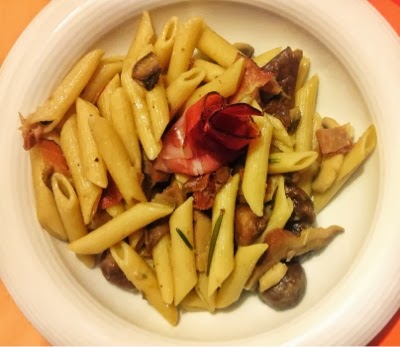 Penne risottate speck, funghi e castagne
