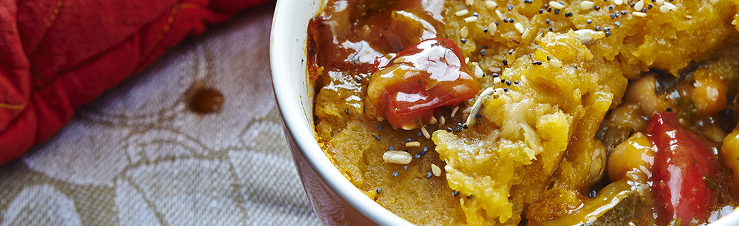 Sformato di batata con ratatouille ai ceci