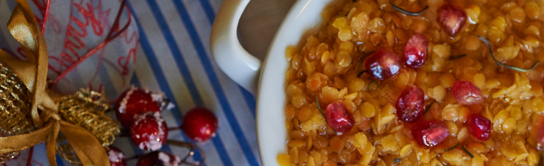 zuppa di lenticchie rosse e melagrana