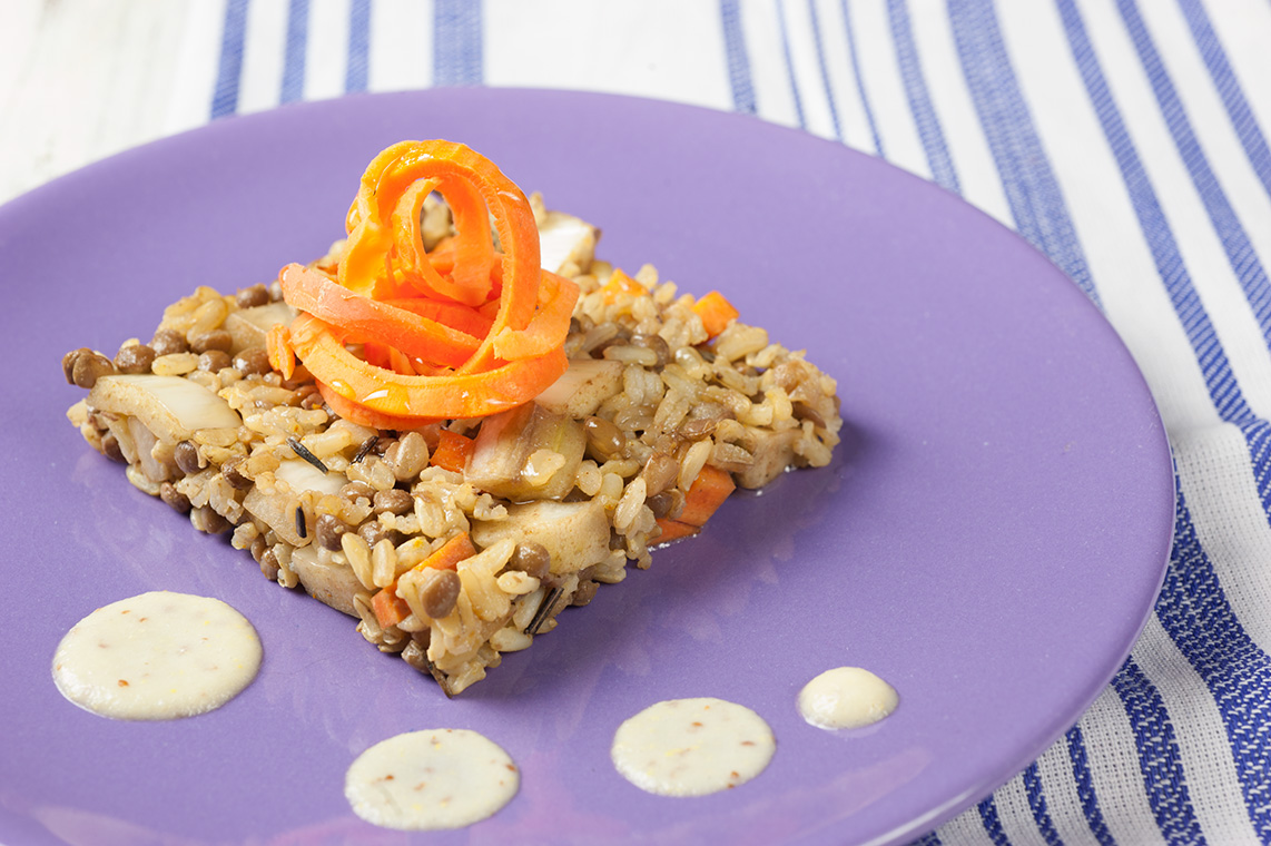 riso integrale saltato con salsa alla senape