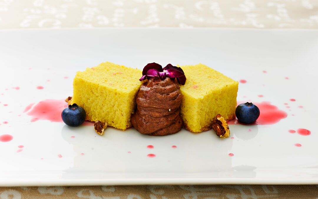 torta allo zafferano con cagliata al cacao