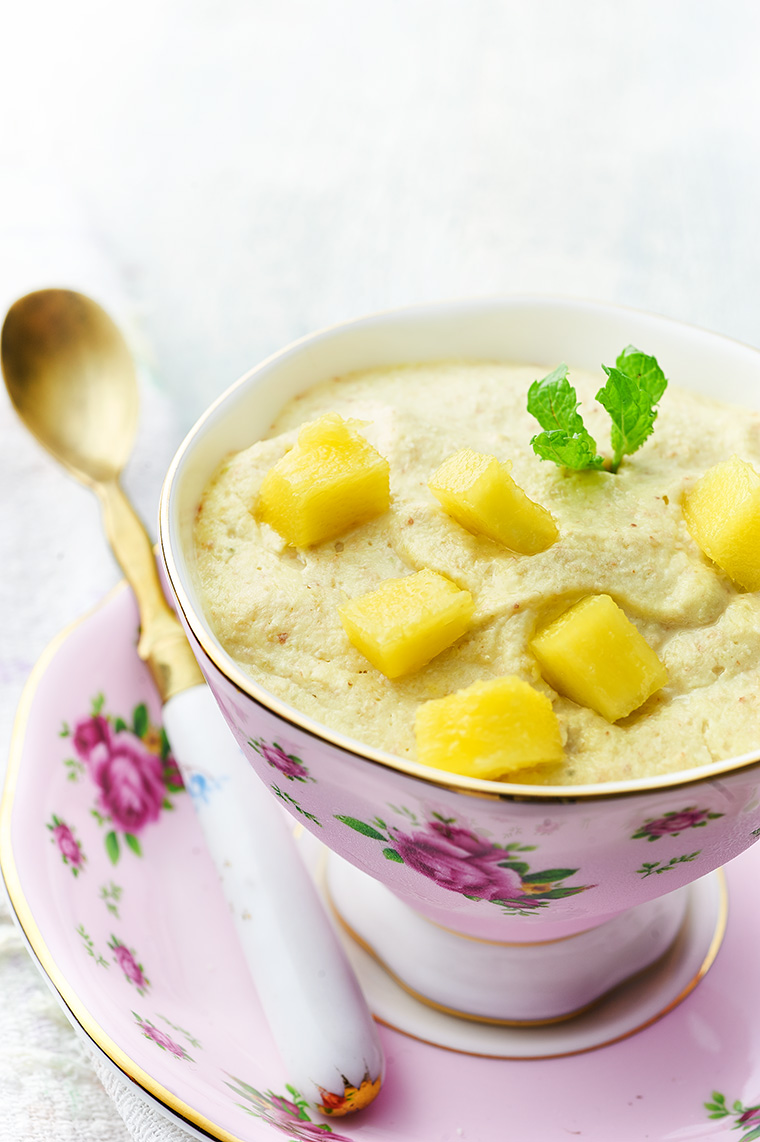 crema di mango e germogli di saraceno
