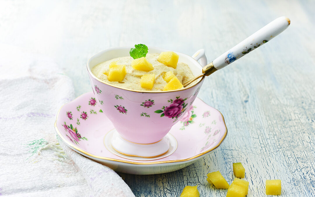 crema di mango e germogli di saraceno