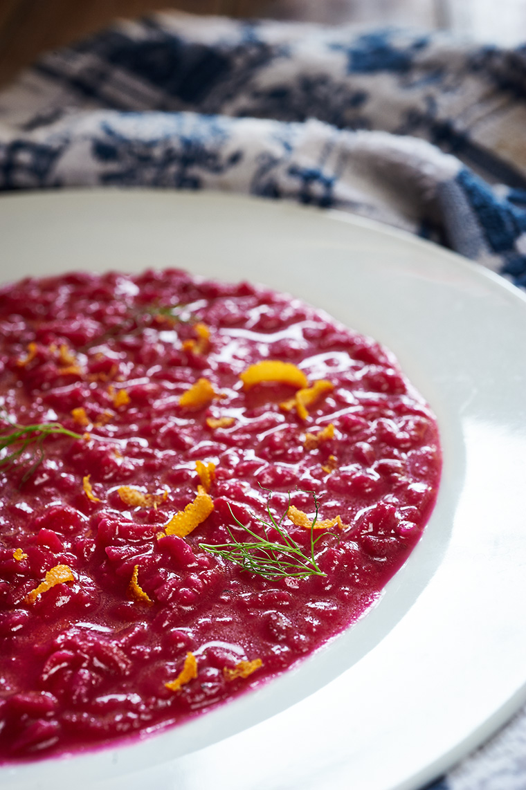 risotto alla barbabietola, zenzero e arancia