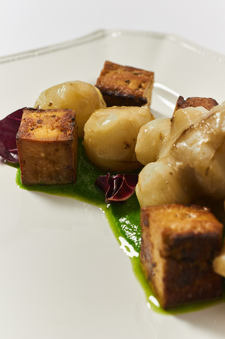 crema di bietole, topinambur e tofu affumicato