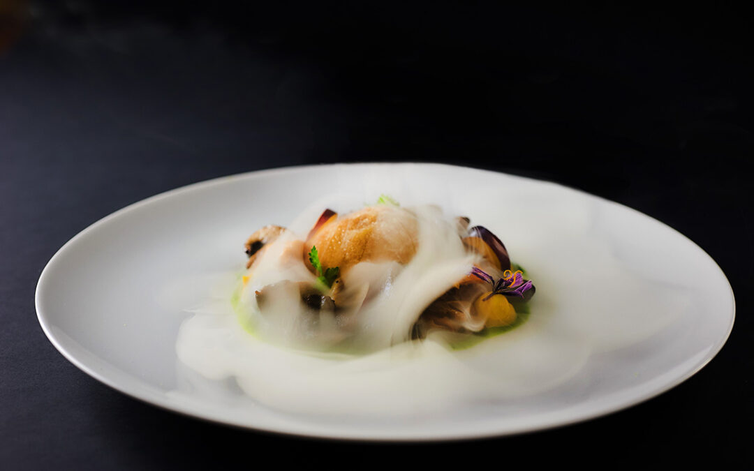 nessuno è eslcuso! sfera di riso allo zafferano, scamorza veg, funghi e zucca